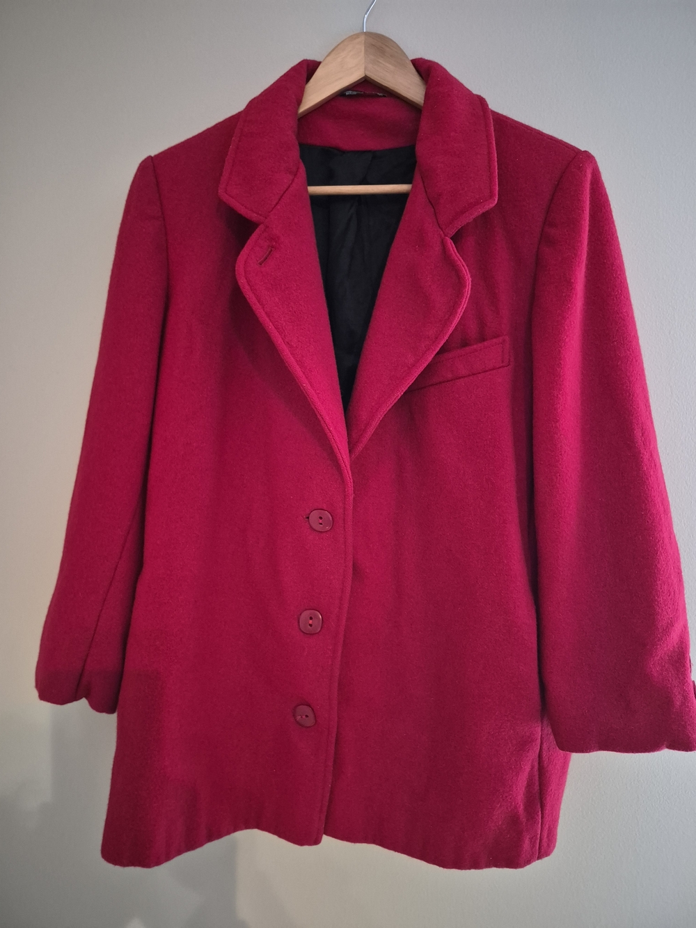Women's Bright Red Single-Breasted Wool Coat